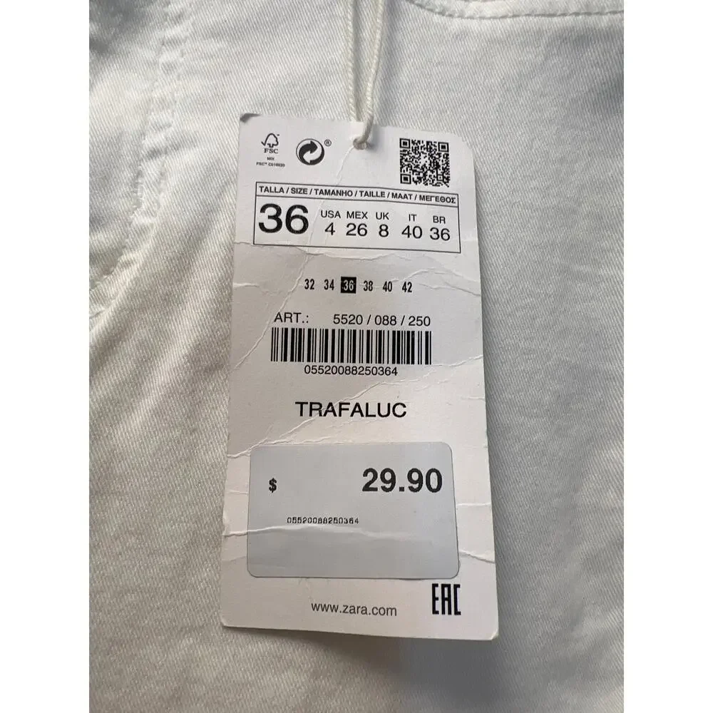 NWT Zara Women’s High Waist Ankle Distressed Trafaluc Denim Jeans Size 4 White - Picture 2 of 8